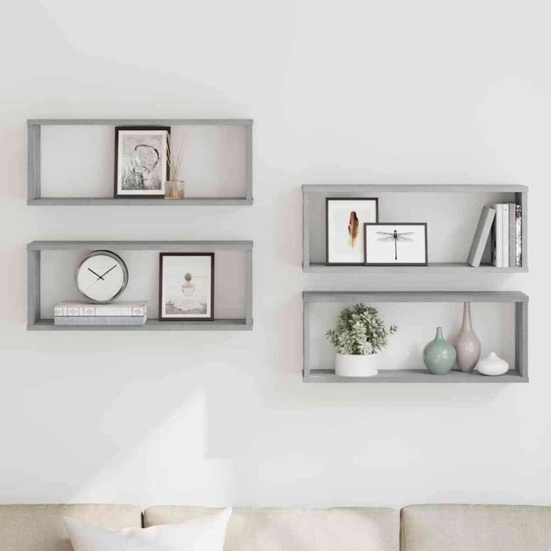 Image of VIDAXL Wall Cube Shelves 4 pcs Grey Sonoma 60x15x23cm Engineered Wood Vidaxl 8720286956083