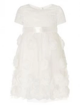 Image of Monsoon Baby Girls 3D Roses Christening Dress - White