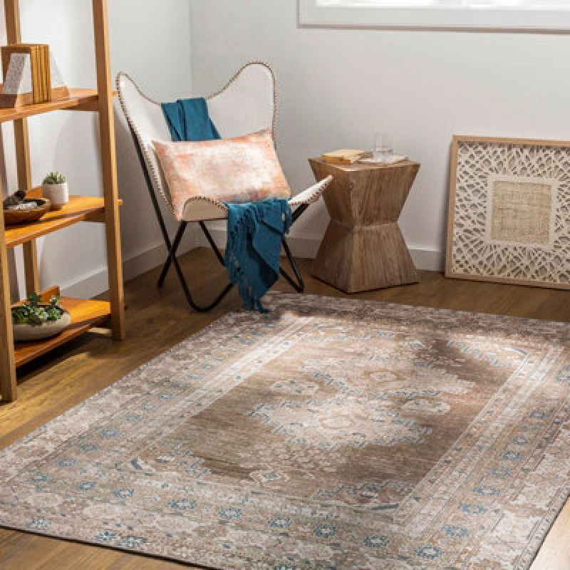 Image of Livabliss Machine Washable Traditionnal Boho Brown Athena Area Rug 160 X 220 Cm - Easy Care, Non Shedding, Ideal For Living Room & Bedroom