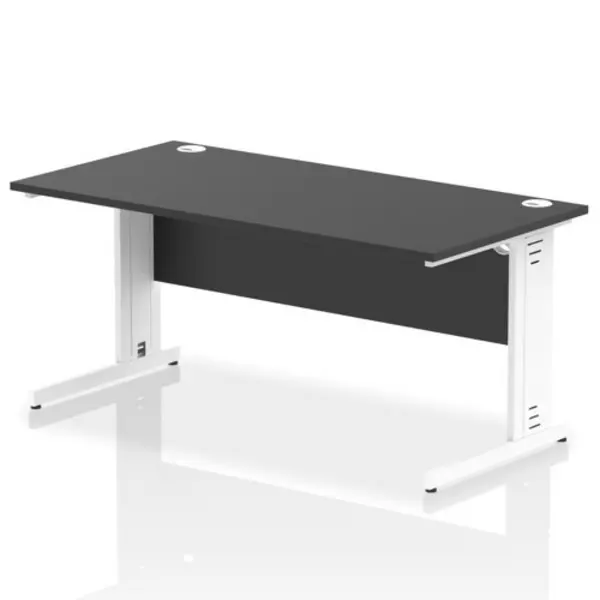Image of Impulse Impulse 1600 x 800mm Straight Office Desk Black Top White Cable Managed Leg IRDW16WBLK