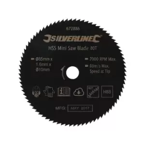 Image of Silverline HSS Mini Saw Blade 85mm Dia - 10mm Bore - 80T 672886