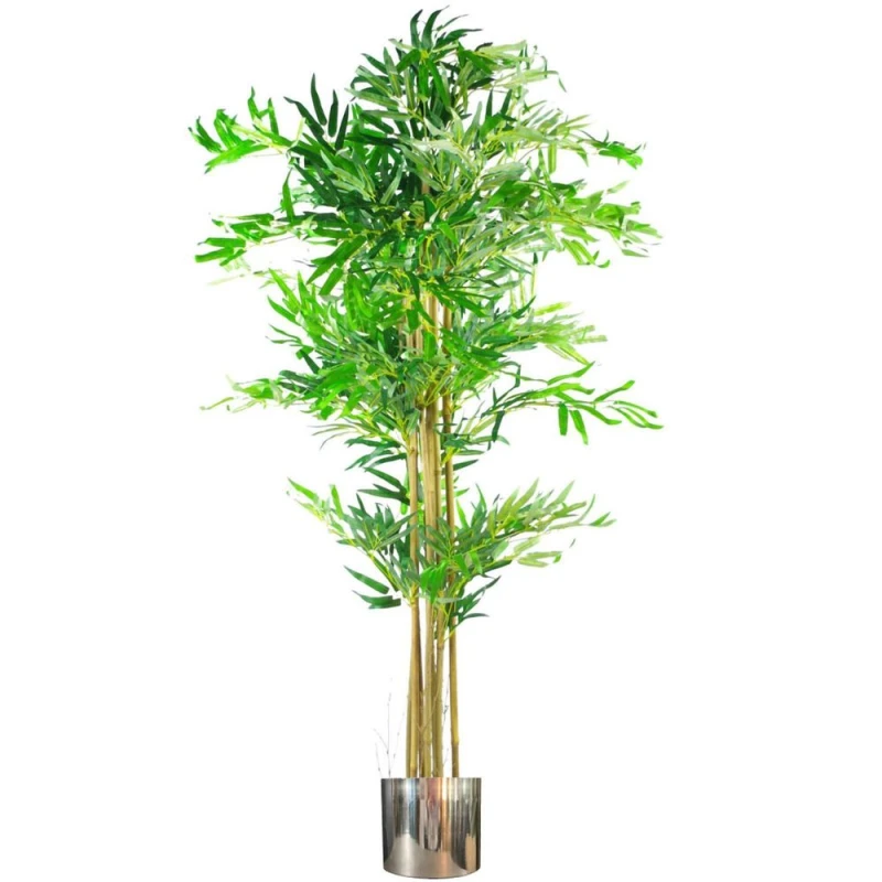 Image of Leaf 150cm (5ft) Natural Look Artificial Bamboo Plants Trees - XL with Silver Metal Planter Green