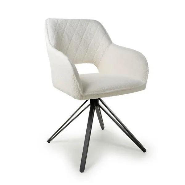 Image of Shankar Lincoln Swivel Boucle White Dining Chair - White M