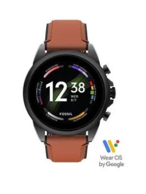 Image of Fossil Gen 6 Mens Smartwatch Leather, Brown, Men