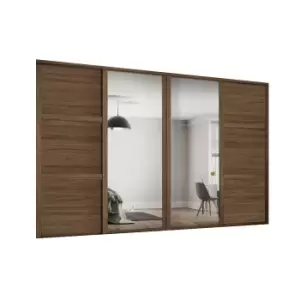Image of Shaker 4 Door Sliding Wardrobe Kit Walnut Panel / Mirror with Walnut Frame (W)2898 x (H)2260mm