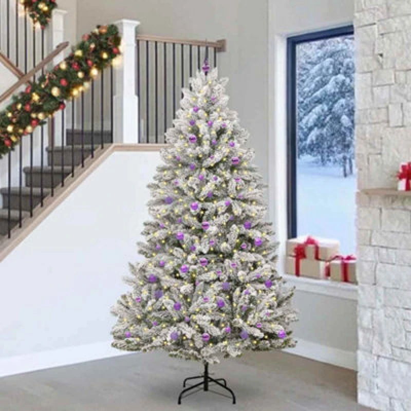 Image of vidaXL Artificial Christmas Tree with Lilac Balls Green and White 240cm PVC and Metal, Green 3395772