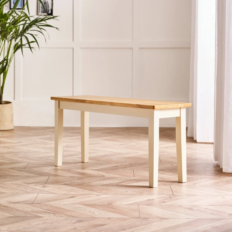 Image of FurnitureboxUK FurnitureboxUK Tenby Small Cream And Oak Coloured Wooden Dining Bench in Light Oak Light Oak One Size Unisex 5056542693076