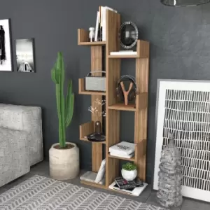 Image of Lui 137cm Tall Modern Accent Ladder Style Bookcase, Asymetrical Bookshelf ,Plant Stand - Walnut - Decorotika