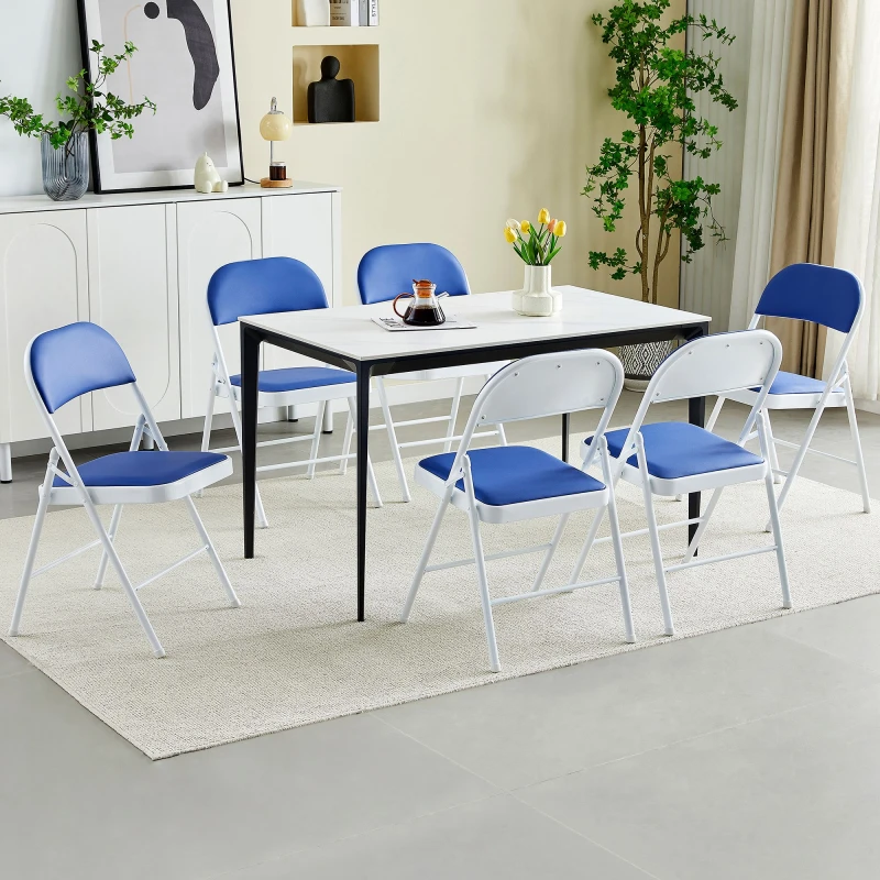 Image of MCC Direct Set of 6 Folding Dining Chairs with Metal Frame and Padded Seats Blue