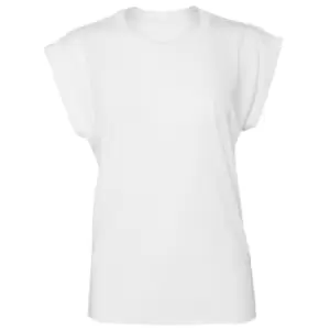 Image of Bella + Canvas Womens/Ladies Flowy Rolled Cuff Muscle T-Shirt (M) (White)