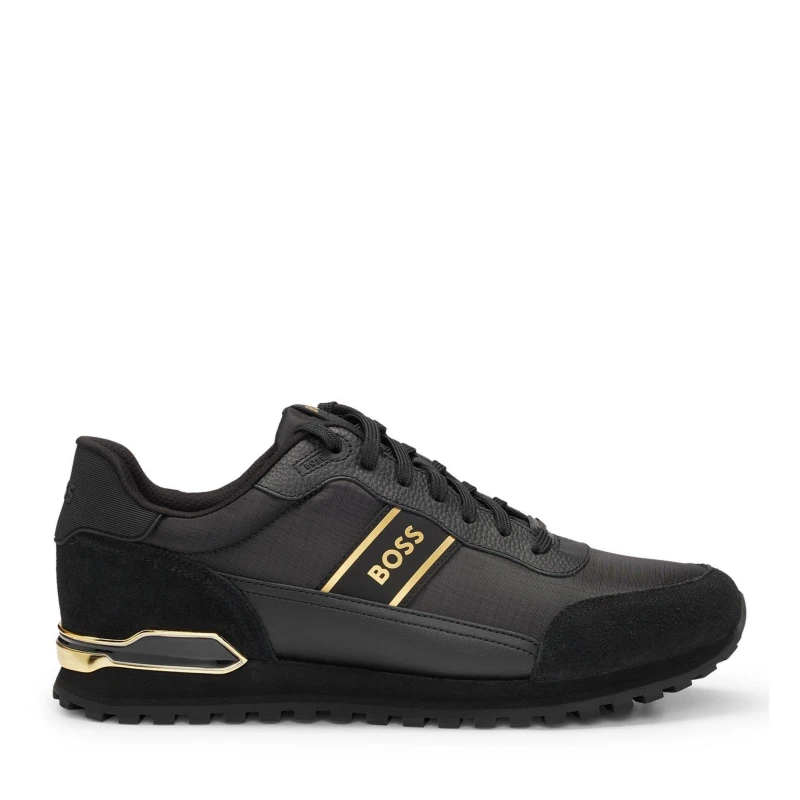 Image of BOSS Parkour Ripstop/suede Lace Runners - Black/gold, Black/Gold, Size 10, Men Black/Gold W0Y59 Male 10