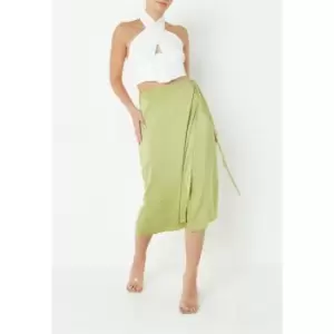 Image of Missguided Tall Wrap Tie Satin Midi Skirt - Green