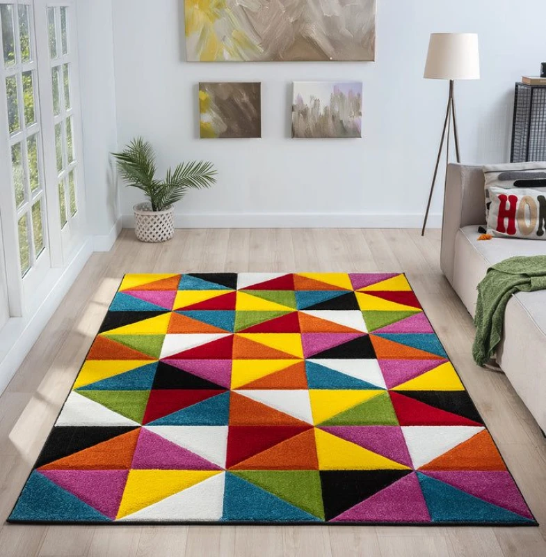 Image of Multicoloured Modern Easy Geometric Rug For Dining Room-133Cm (Circle)