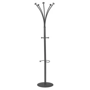 Image of Hat and Coat Stand Style Tubular Steel with Umbrella Holder and 8 Pegs Grey