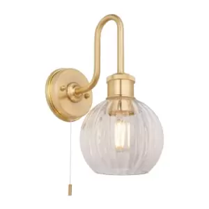 Image of Marsala Bathroom Glass Wall Lamp, Satin Brass Plate, Ribbed Glass, IP44