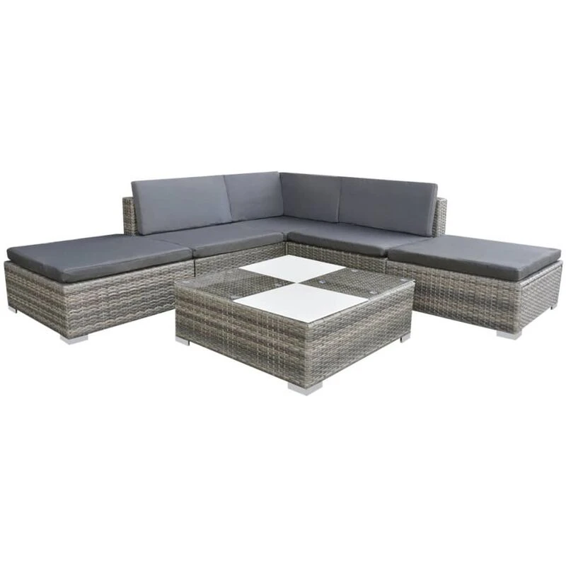 Image of vidaXL Garden Lounge Set 6 Piece with Cushions Poly Rattan Grey Chaise Lounge