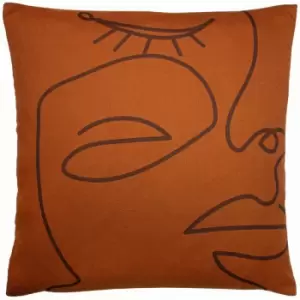 Image of Karma Hand Drawn Abstract Face Print Cushion Cover, Multi, 50 x 50 Cm - Furn