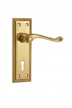 Image of Wickes Cheshire Georgian Scroll Locking Door Handle - Polished Brass 1 Pair