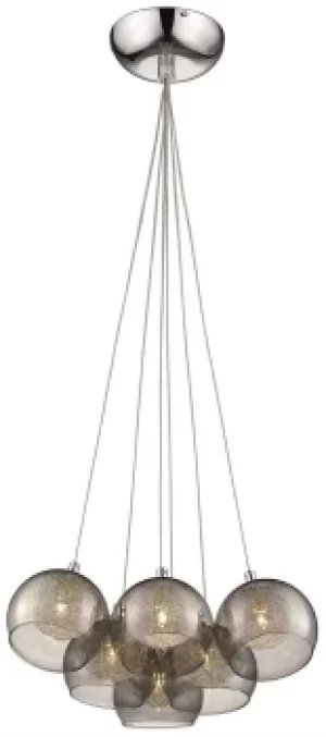Image of Spring 6 Light Cluster Pendant Chrome, Smoked grey with Glass Shades, G9