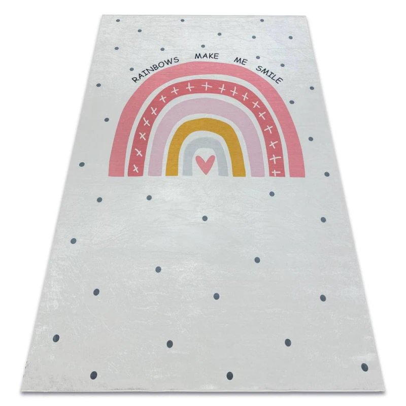 Image of RugsX Bambino 47810 Washing Carpet Rainbow, Dots For Children Anti Slip - White / Pink 160X220 Cm