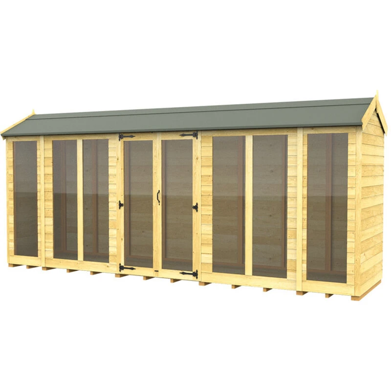 Image of Flat Pack Sheds DIY Sheds 16 x 4 Apex Summer House (Full Height Window), Brown 16X4AFHWSHFF