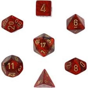 Image of Chessex Poly 7 Dice Set: Scarab Scarlet/gold