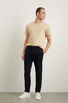 Image of Navy Smart Slim Fit Textured Trousers
