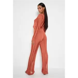 Image of I Saw It First Rust Frayed Knit Wide Leg Trousers Co-Ord - Orange