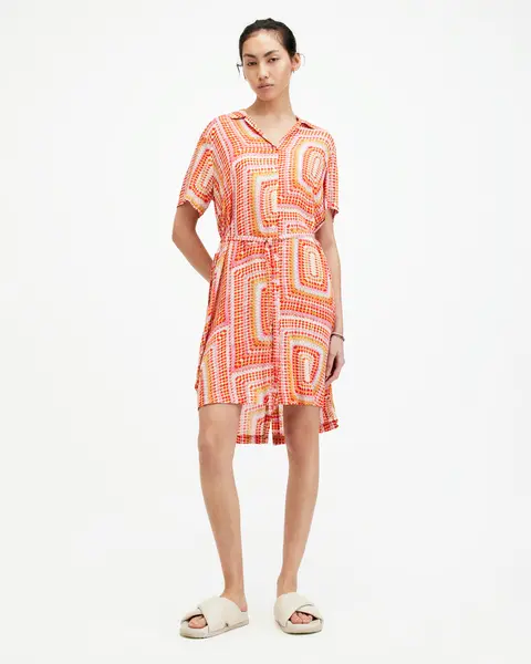 Image of AllSaints Athea Luisa Print Mini Shirt Dress