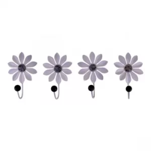 Image of Set of 4 Decorative Metal Coat Hooks, Blue Flowers