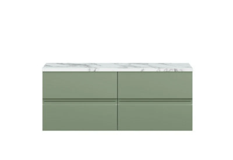 Image of Hudson Reed Urban Wall Hung Countertop Basin Unit, 2 Drawers Vanity Unit And Matt Carrera Marble Worktop In Satin Green, 1200mm