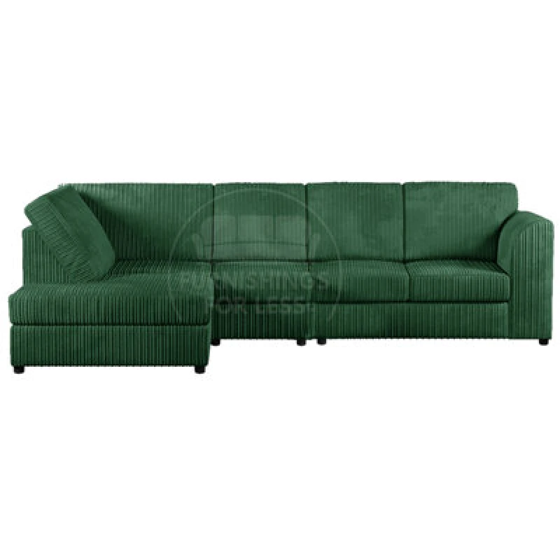 Image of Furnishings For Less UK Luxor Green Jumbo Cord Large 5 Seater Corner Sofa Long Left Hand Facing - Full Back