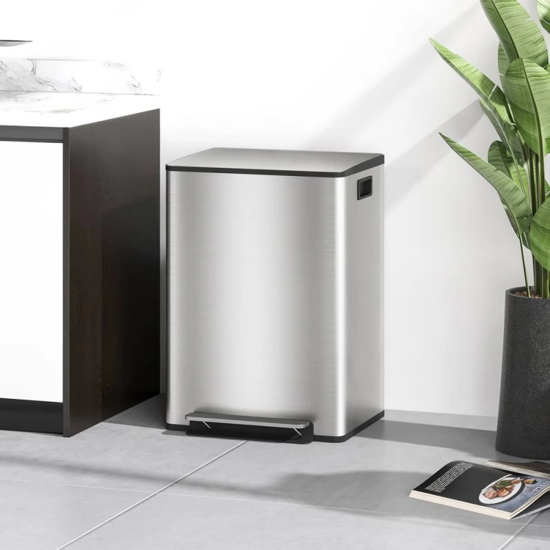 Image of HOMCOM 2 x 30L Double Kitchen Bin, Pedal Bin with Soft-Close Lid, Silver 851-037V03SR