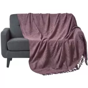 Image of Nirvana Slub Cotton Mauve Throw, 225 x 255cm - Purple - Homescapes