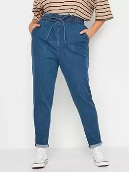 Image of Yours Paperbag Waist Drawstring Mom Jean Indigo, Blue, Size 16, Women