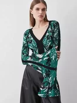 Image of Karen Millen Slinky V Neck Knit Jumper - Green Size M Women