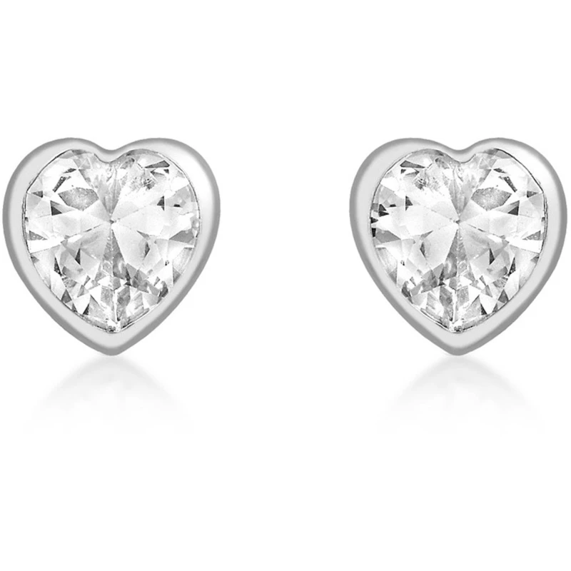 Image of Be You 9ct White Gold CZ Heart Studs Silver female One Size