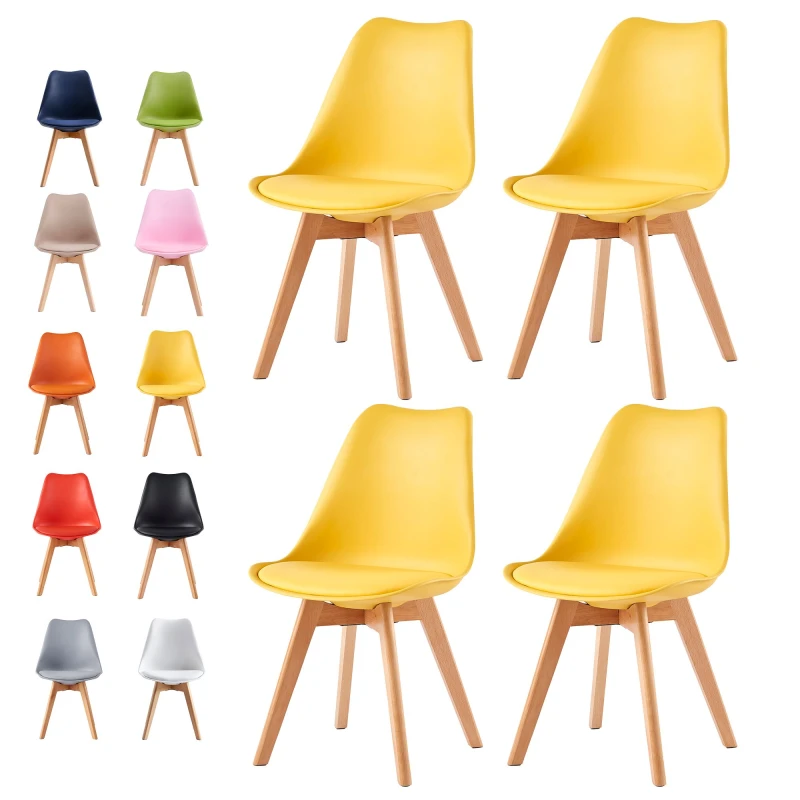 Image of MCC DIRECT Set of 4 Dining Chairs Designer Side Chairs Wooden Home Office Commercial eva yellow EA0419