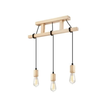 Image of Lamkur Lighting - Leon Industrial Bar Pendant Ceiling Light Natural, 3x E27