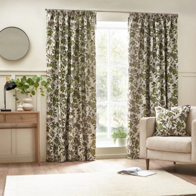 Image of Pomegranate Pencil Pleat Curtains Green / 168x183cm
