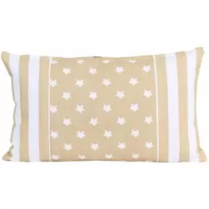 Image of Homescapes - Cotton Beige Stripe Border, Stars Rectangular Cushion Cover,30 x 50cm - Natural