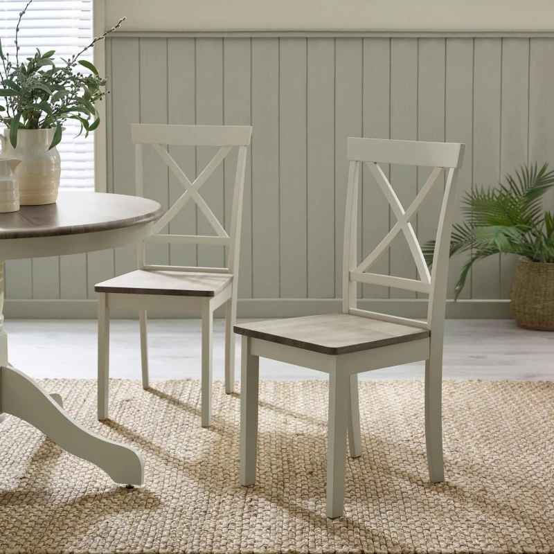 Image of FurnitureboxUK FurnitureboxUK Millford x2 Solid Wood Crossback Dining Chairs in Light Grey Light Grey One Size Unisex 5056784304815
