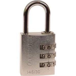 Image of Abus 145 Series Aluminium Combination Padlock 30mm Silver Standard