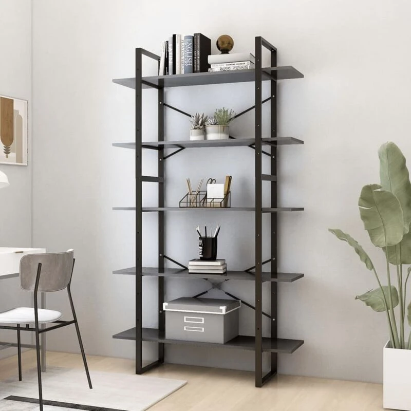 Image of VIDAXL Vidaxl - 5-Tier Book Cabinet Grey 100x30x175cm Engineered Wood 8720286649565