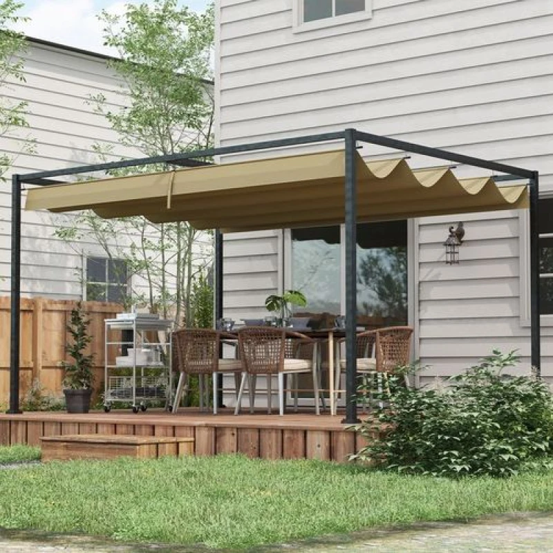 Image of Outsunny 4x3m Metal Pergola Gazebo - Khaki, Brown 84C-175V01KK