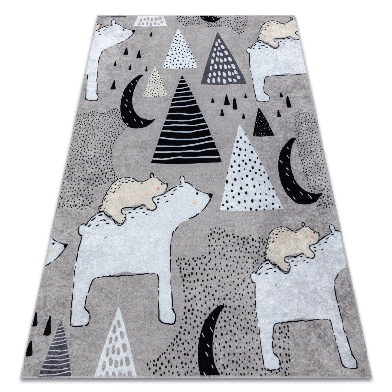 Image of RugsX Junior 51974.802 Washing Carpet Bears, Animals For Children Anti Slip - Grey 140X190 Cm