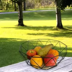 Image of Fruit Bowl Vegetable Basket Geometric Metal Wire Basket Wooden Base Kitchen Lounge Storage