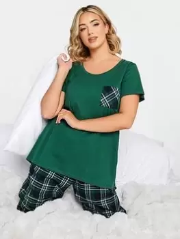 Image of Yours Tartan Pocket Pj Top Green, Blue, Size 18, Women