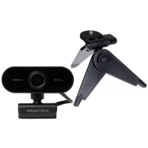 Image of PRAKTICA Webcam Full HD Auto Focus USB Built in Microphone with Free Desktop Tripod