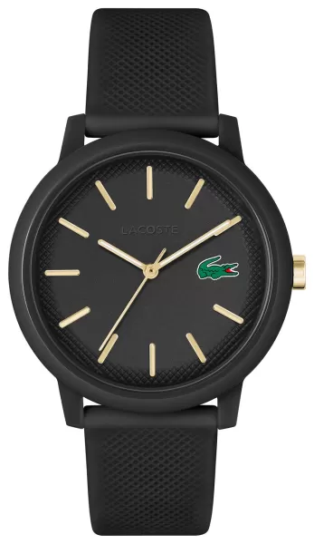 Image of Lacoste Ladies 12:12 Gold Mark Black Strap Watch
